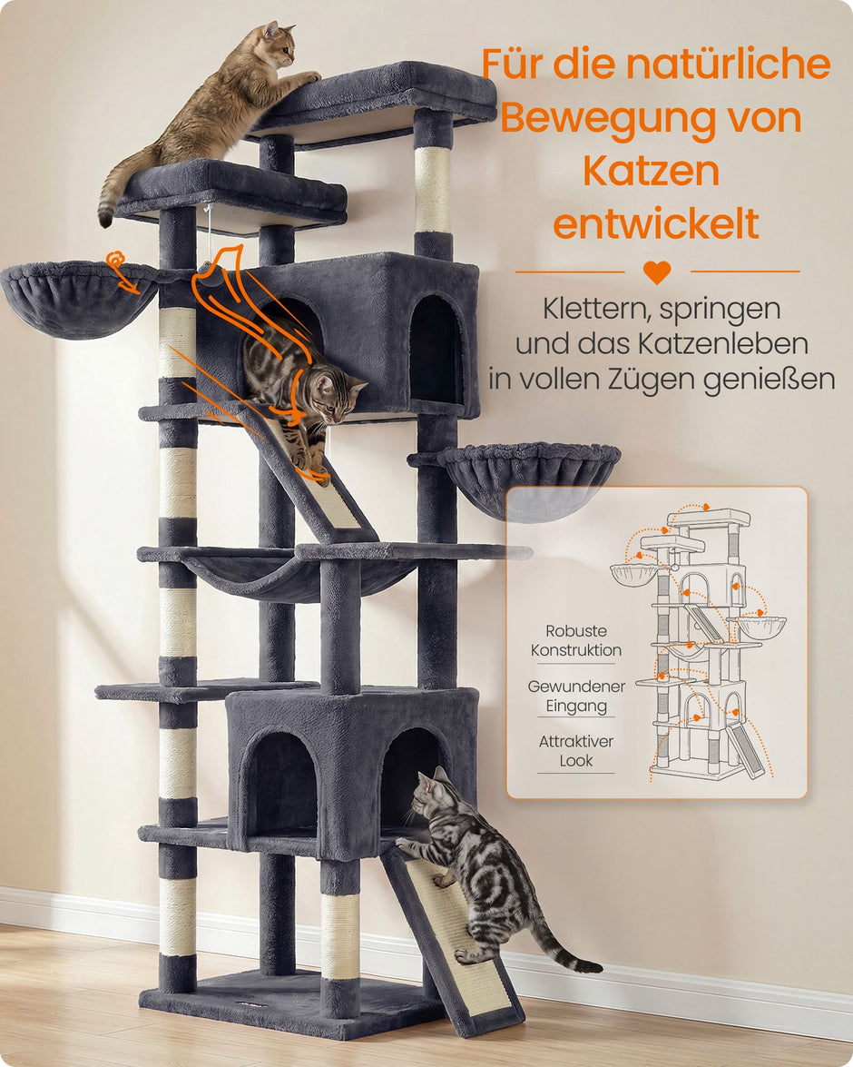 Krabpaal - Met Sisalstammen en Rustplateaus - Voor Grote Katten - Donkergrijs - 55 x 45 x 206 cm