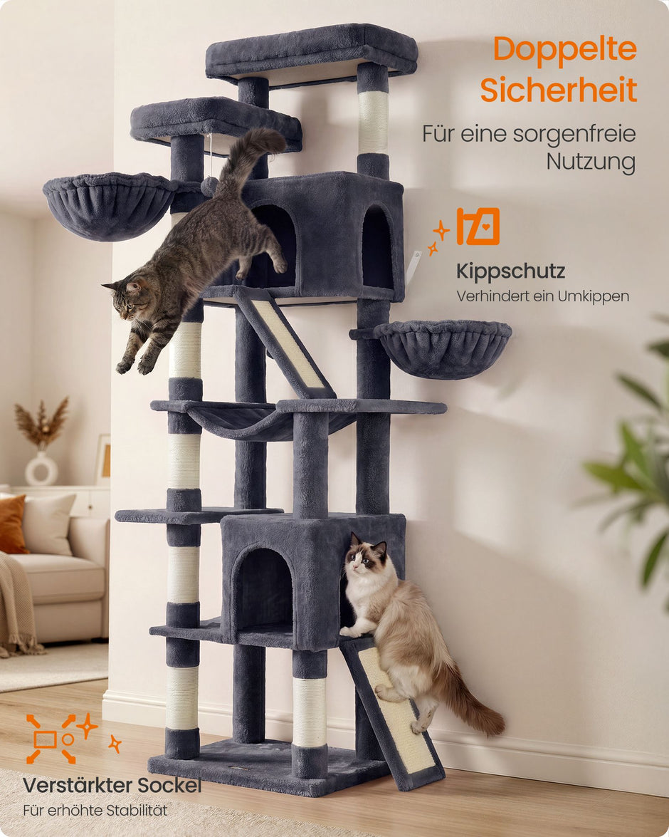 Krabpaal - Met Sisalstammen en Rustplateaus - Voor Grote Katten - Donkergrijs - 55 x 45 x 206 cm
