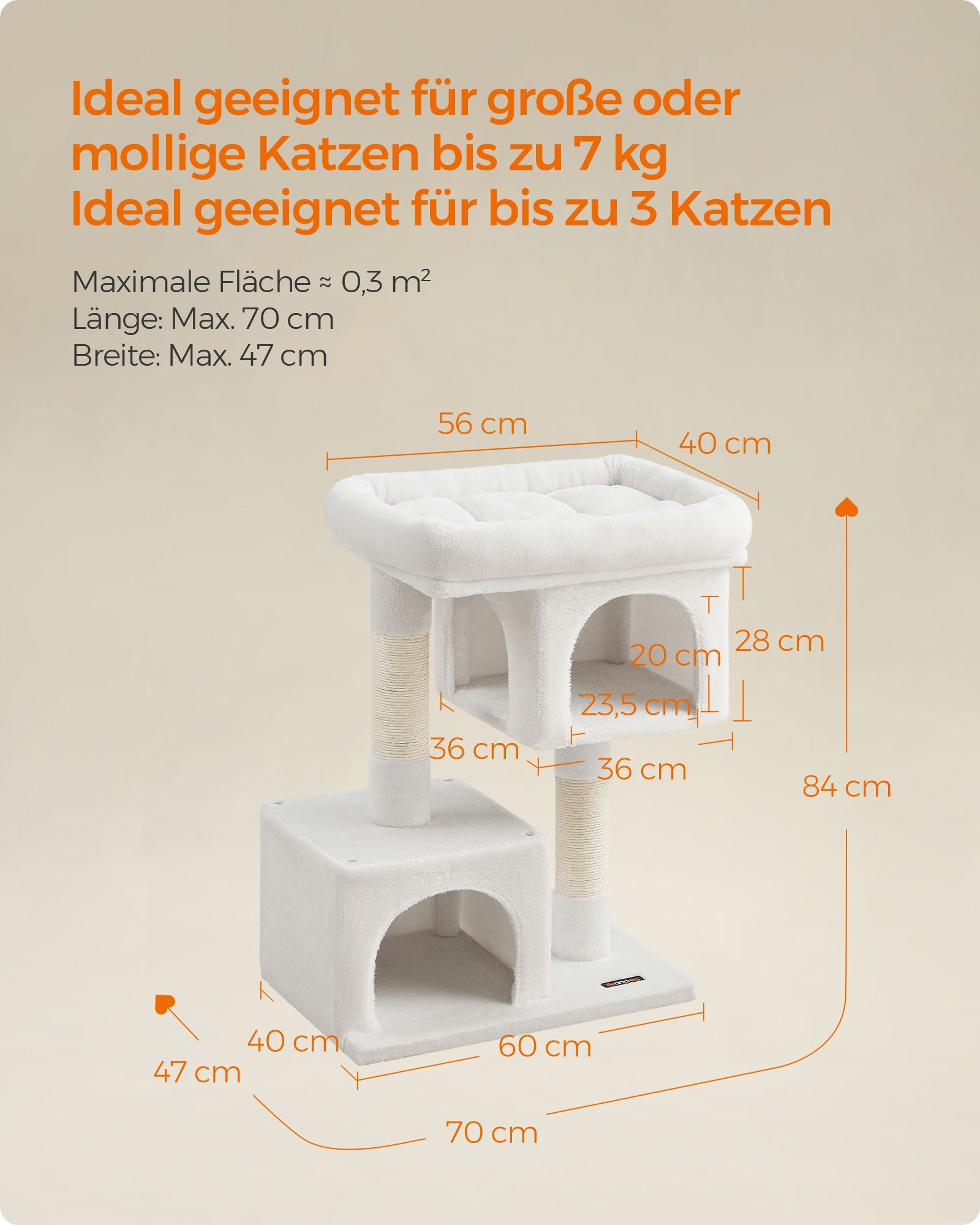 Kratzerpfosten - für große Katzen - bis zu 7 kg - Creme weiß