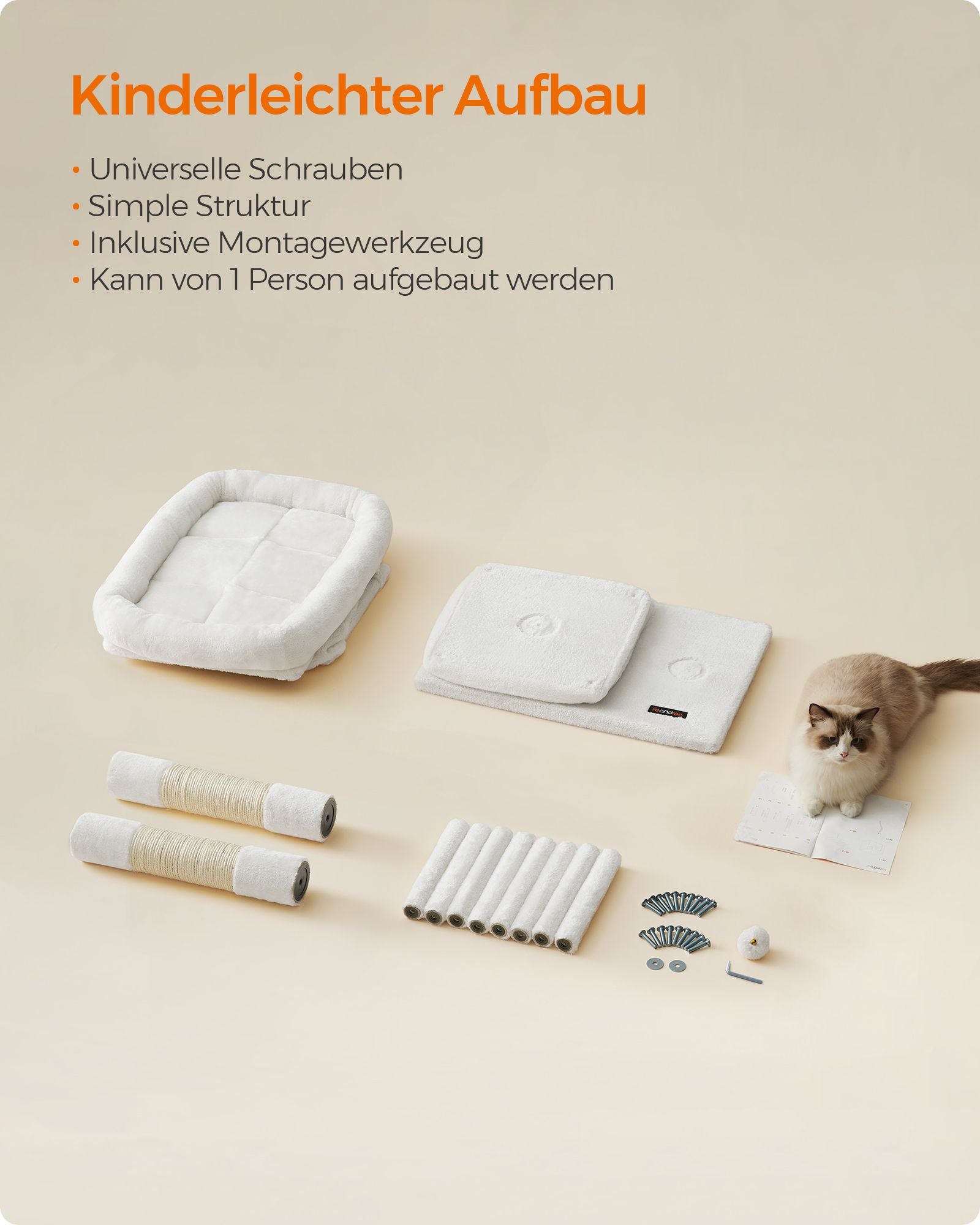 Kratzerpfosten - für große Katzen - bis zu 7 kg - Creme weiß