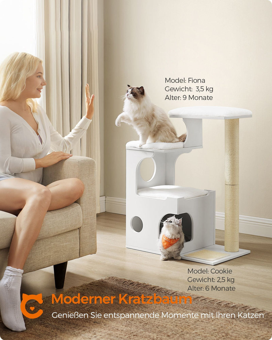 Katze Kratzerpfosten - Kletterbaum mit 3 Liegestern und Höhle - braun