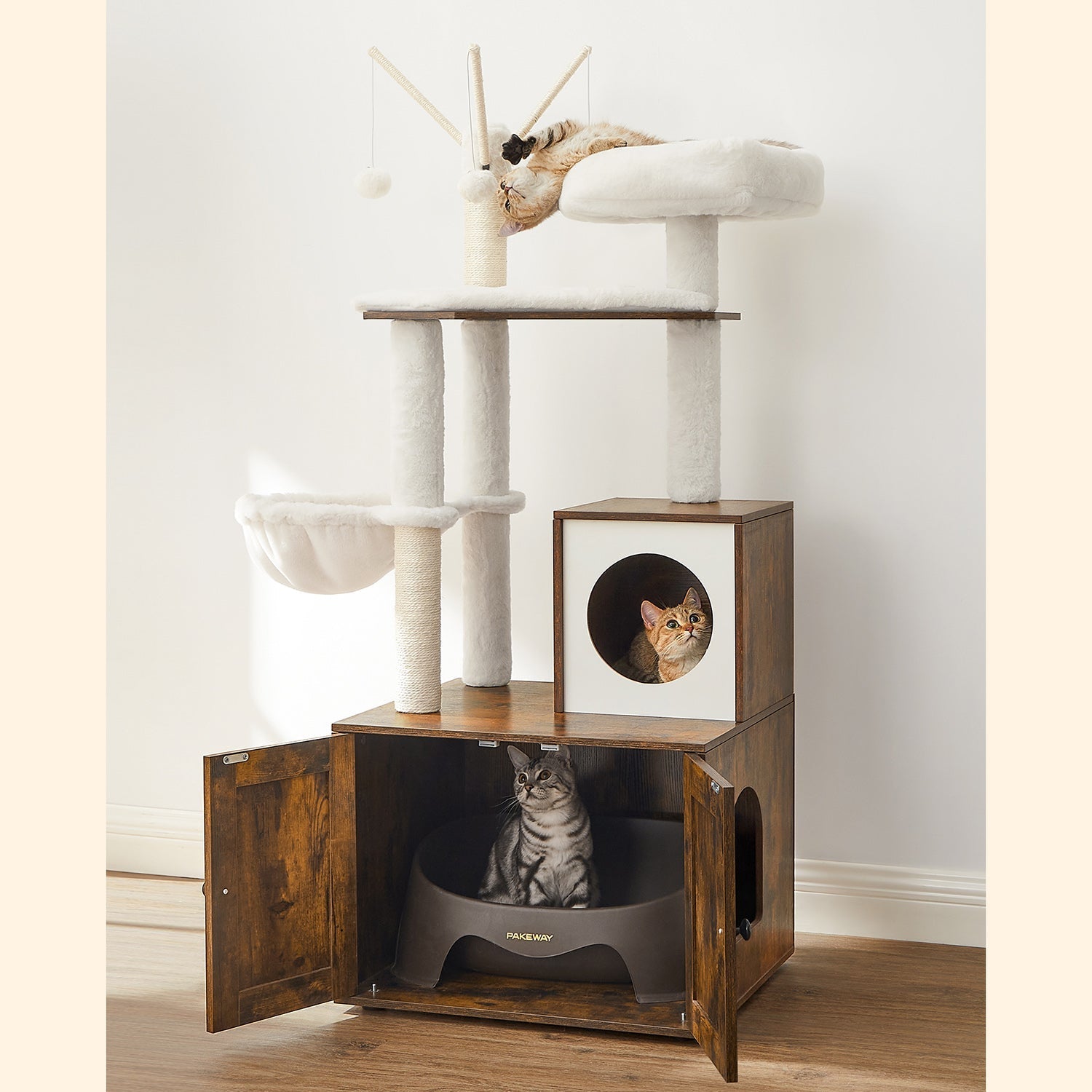 Kratzerpfosten - mit Katzentoilettenschrank - Vintage -Design - Brown