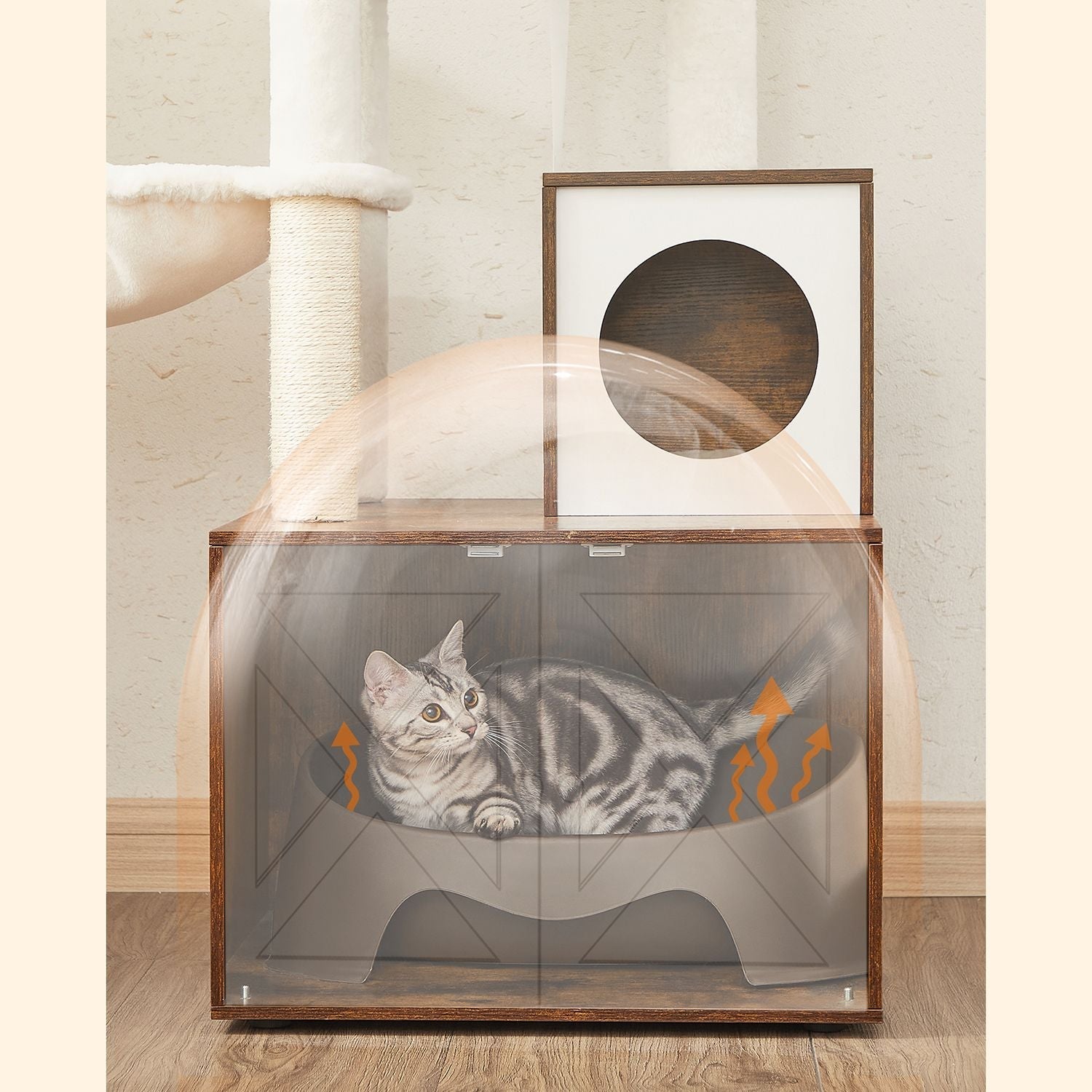 Kratzerpfosten - mit Katzentoilettenschrank - Vintage -Design - Brown