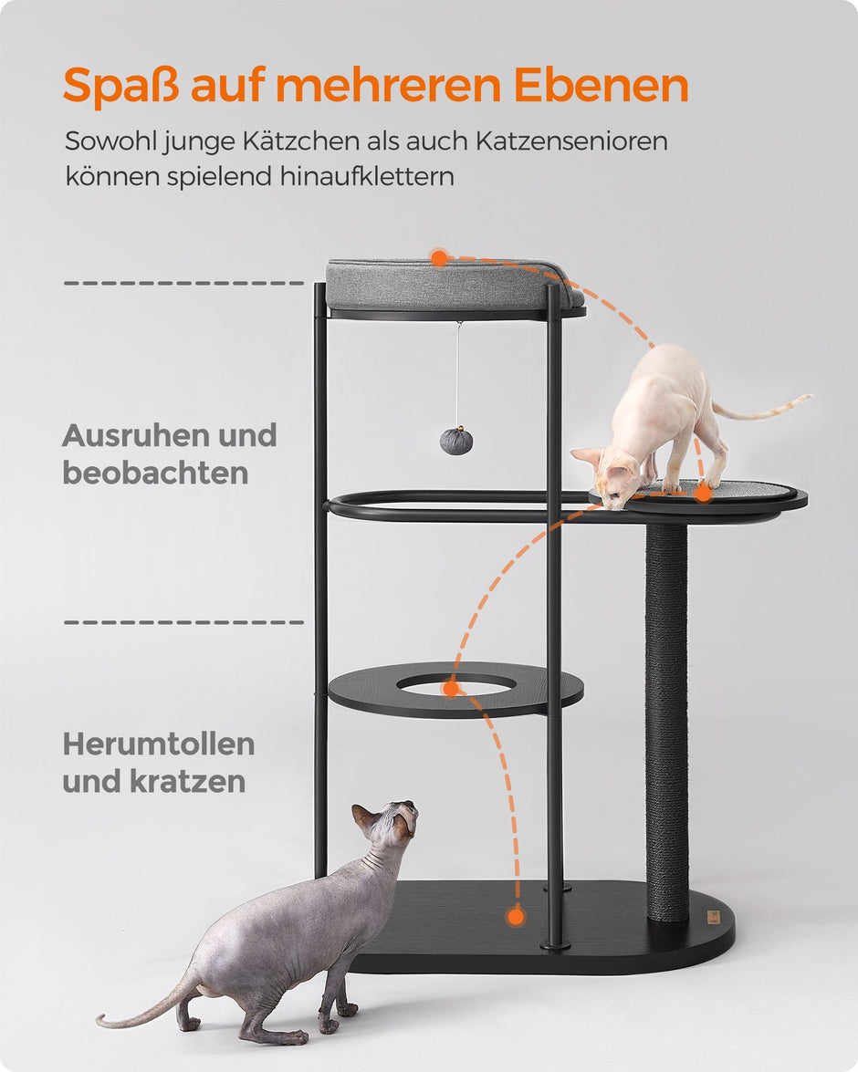 Kratzerpfosten - 111 cm hoch - klassisches schwarzes Sisalstam