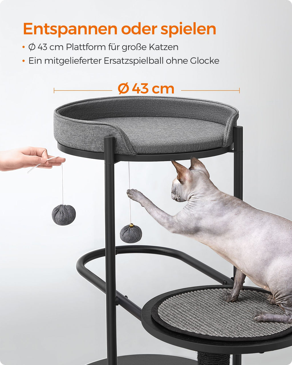 Kratzerpfosten - 111 cm hoch - klassisches schwarzes Sisalstam