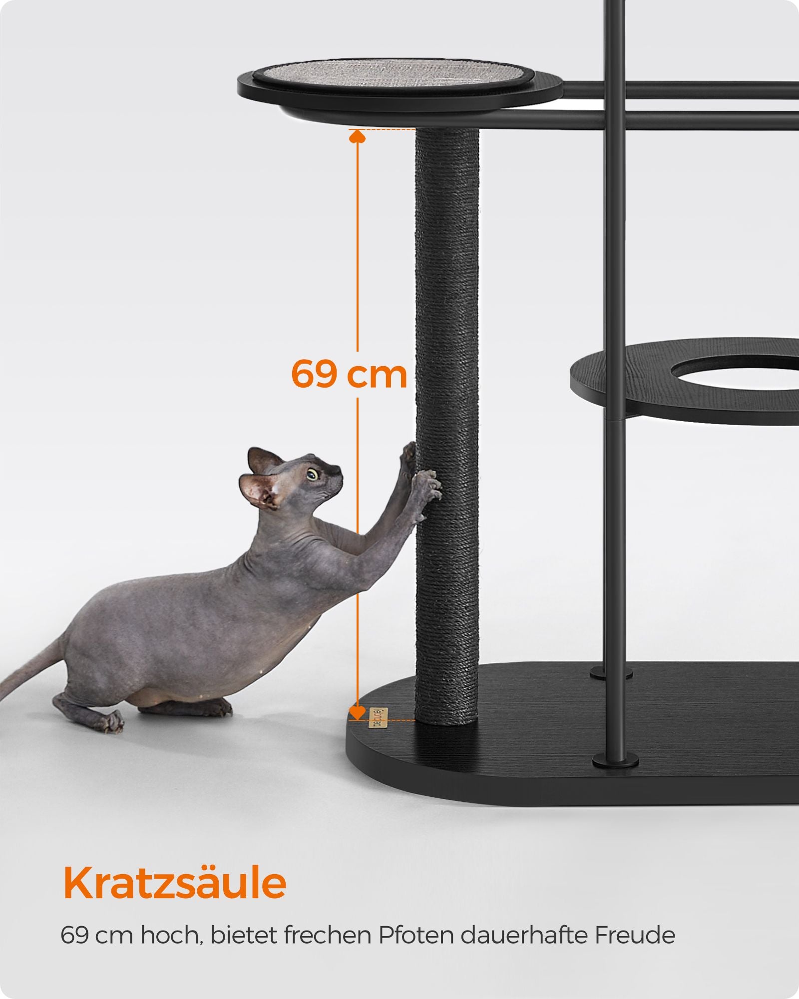 Kratzerpfosten - 111 cm hoch - klassisches schwarzes Sisalstam