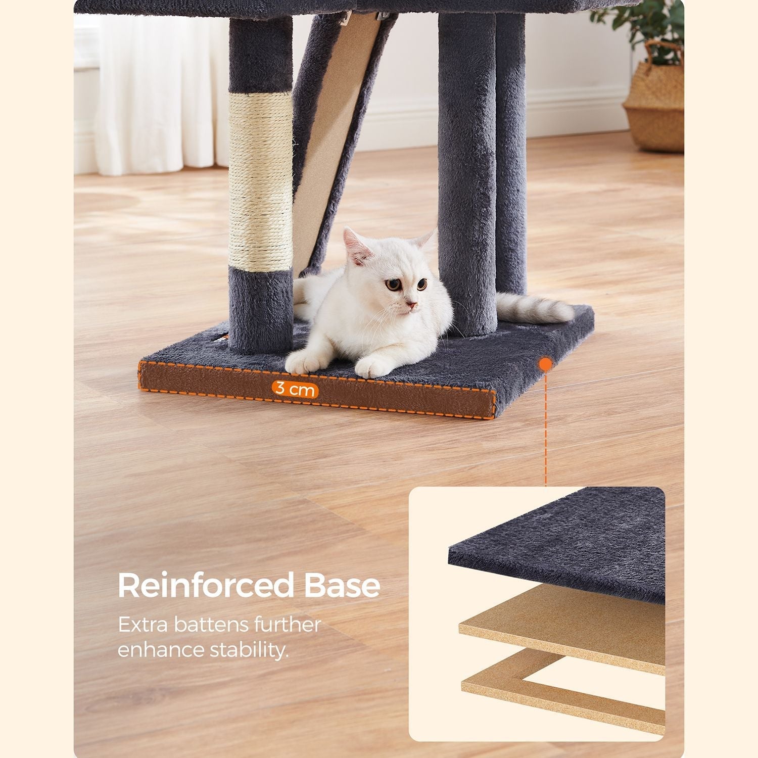 Kratzerpfosten - Katzenschlafort - 135 cm - mit Rasen und Plattform - dunkelgrau