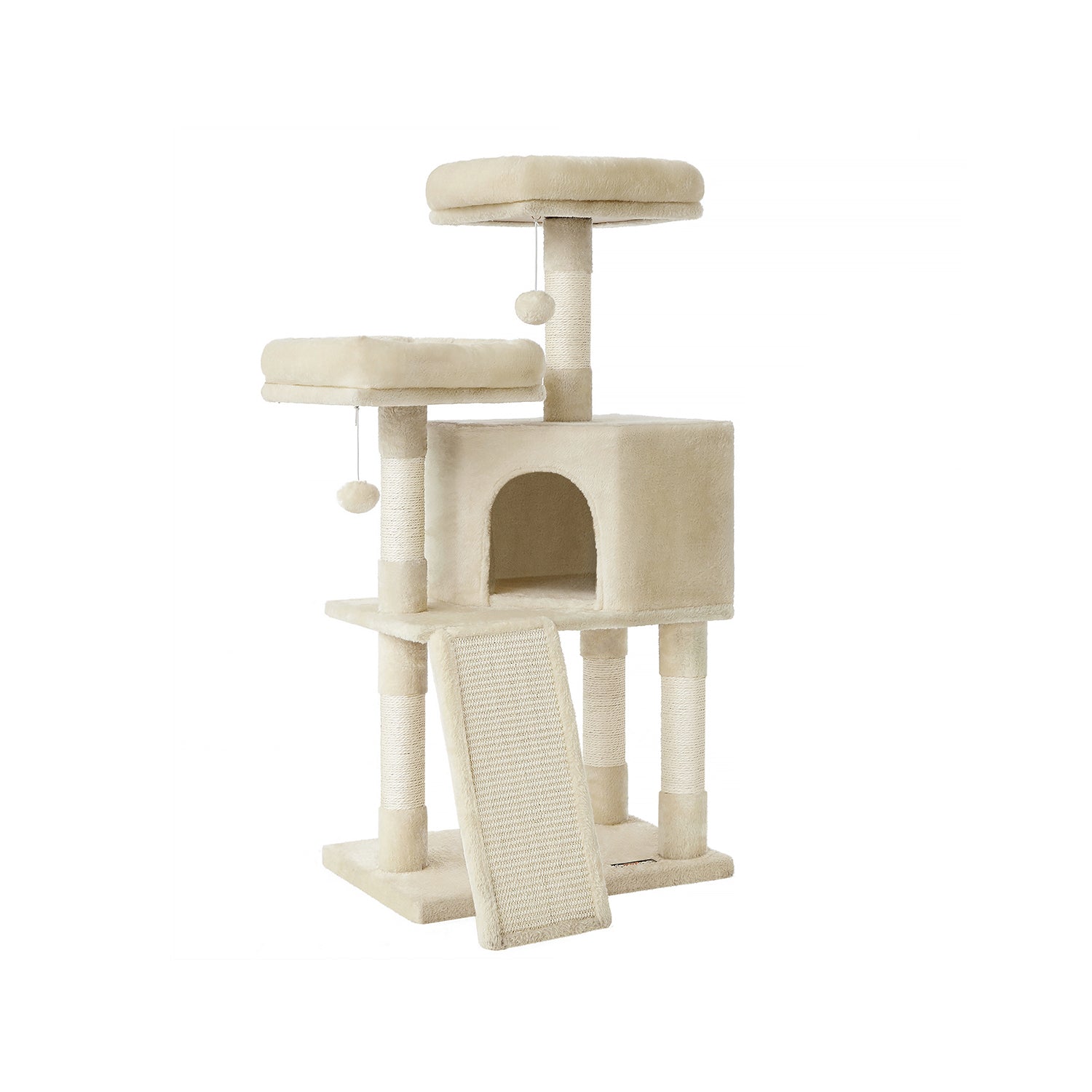 Kratzerpfosten - 115 cm - mit 2 Plattformen, Kratzer und Höhle - hellgrau