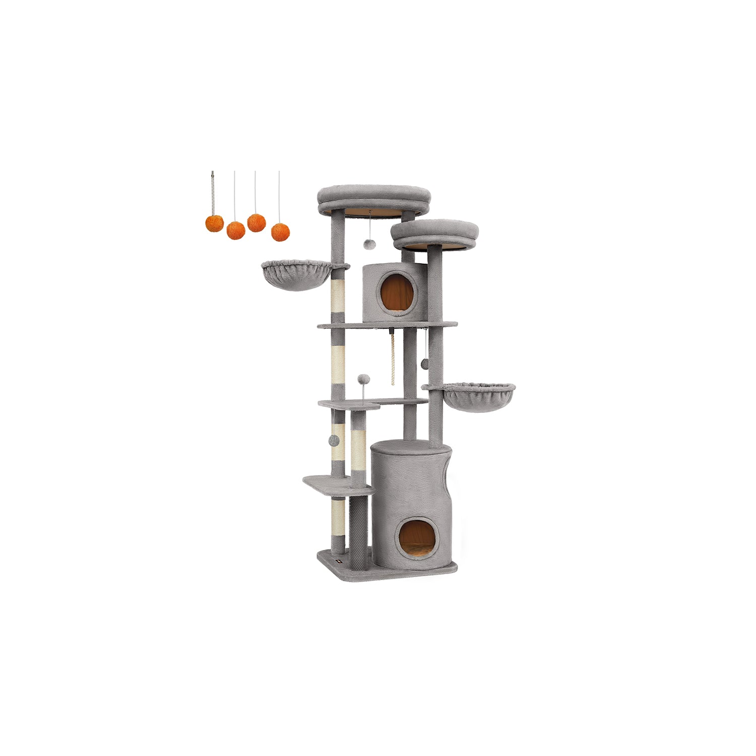 Großer Kratzerpfosten 196 cm hoch mit großen Plattformen in hellgrau
