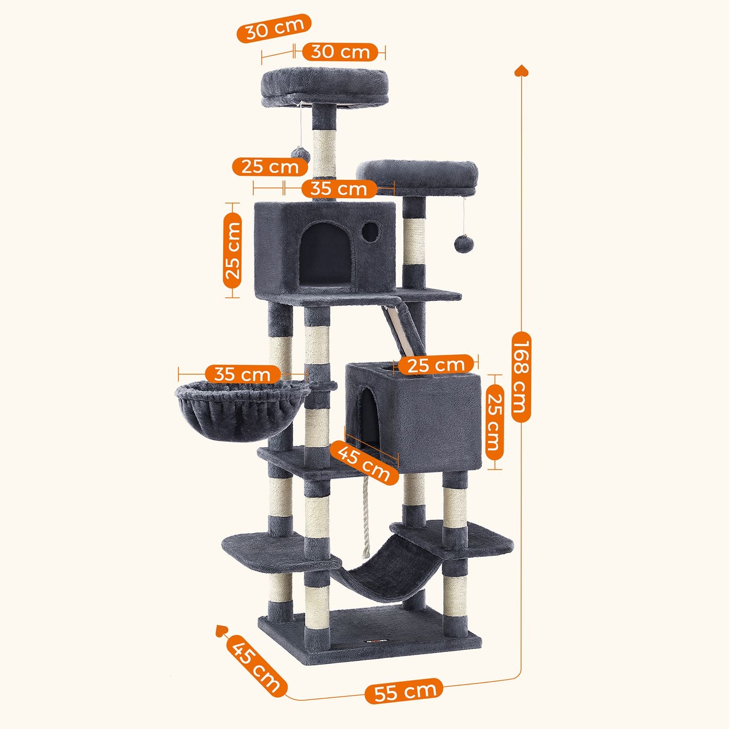 Kratzerpfosten - 168 cm - 2 Höhlen