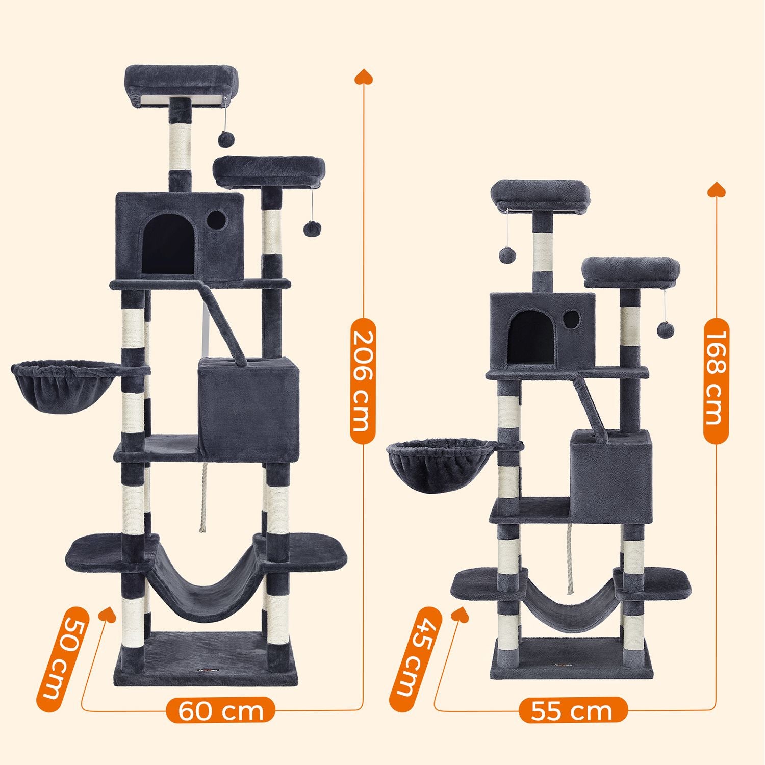 Kratzerpfosten - 168 cm - 2 Höhlen