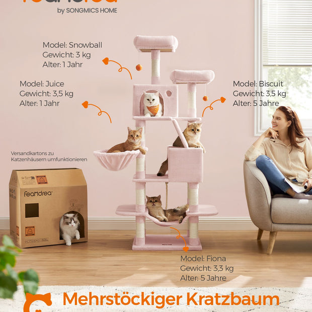 Großer Kratzerpfosten - mit 13 Kratzern - mehrere Ebenen - Pastellrosa