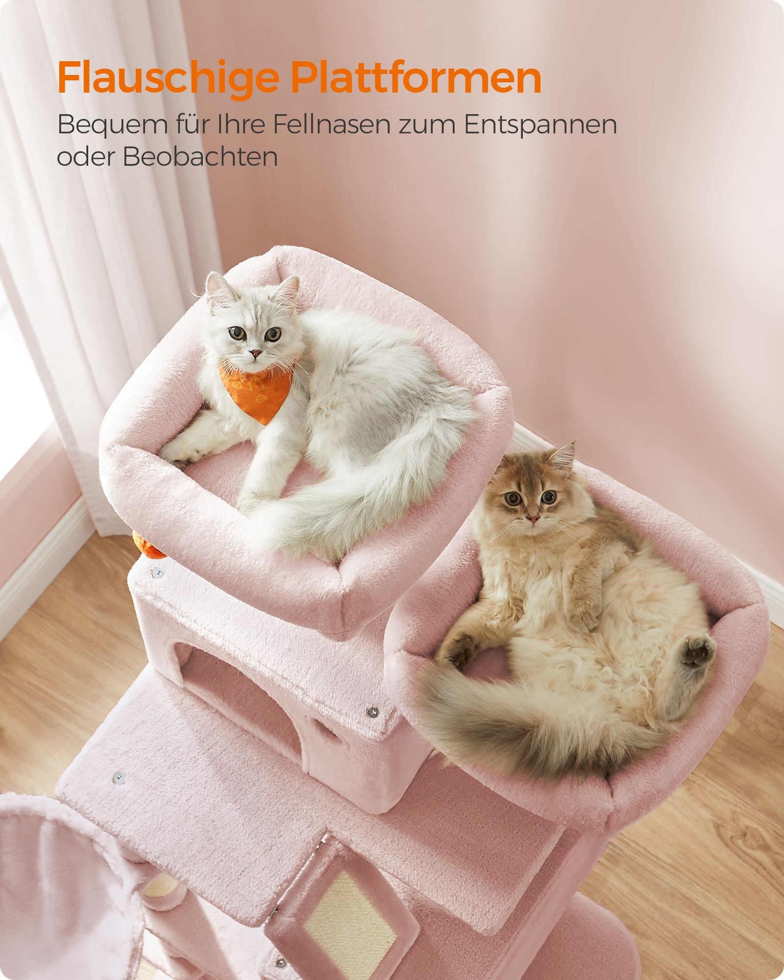 Großer Kratzerpfosten - mit 13 Kratzern - mehrere Ebenen - Pastellrosa