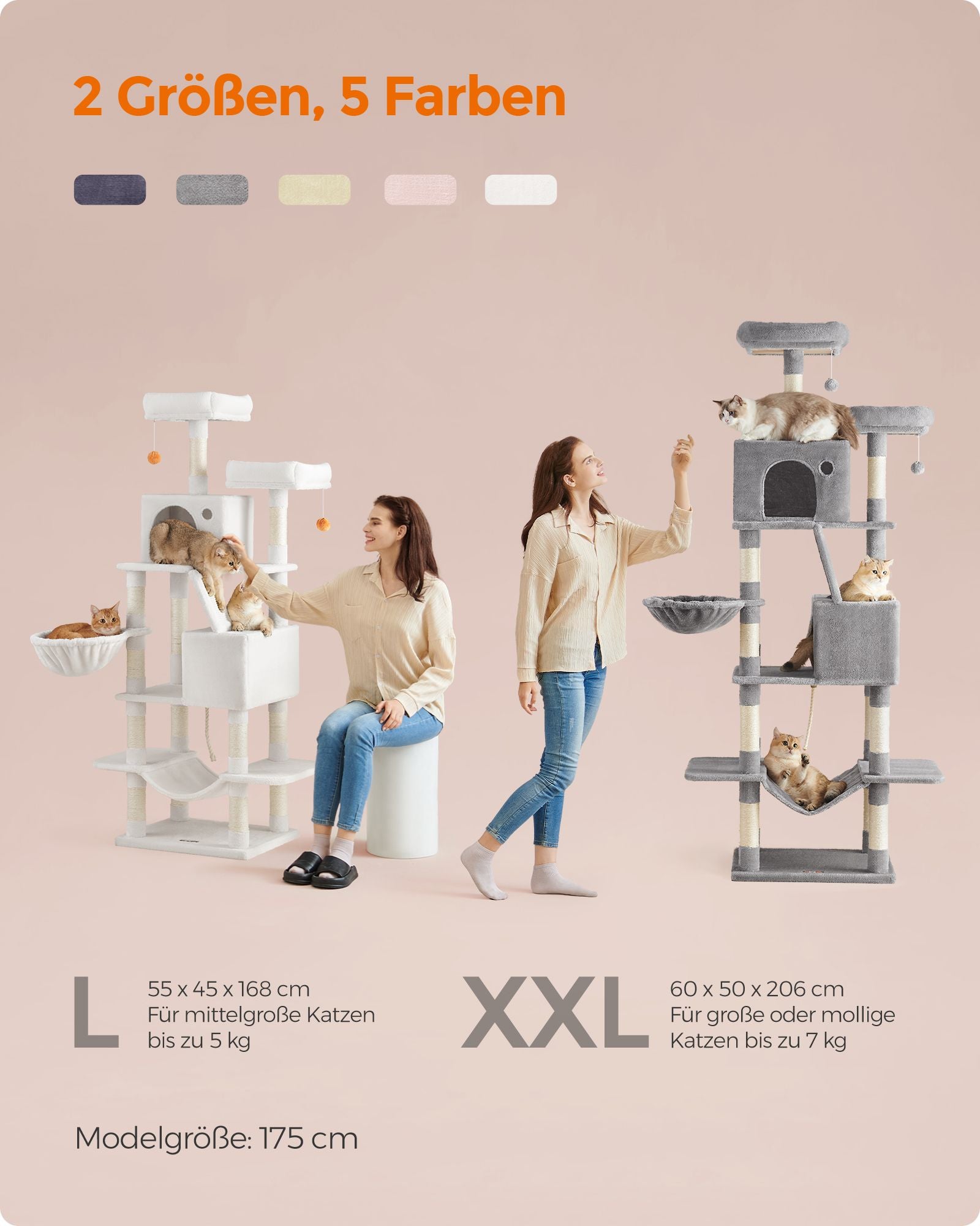 Großer Kratzerpfosten - mit 13 Kratzern - mehrere Ebenen - Pastellrosa