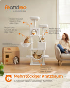 Großer Kratzerpfosten - mit 13 Kratzern - mehrere Ebenen - Crèmwit