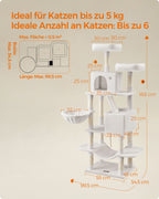 Großer Kratzerpfosten - mit 13 Kratzern - mehrere Ebenen - Crèmwit
