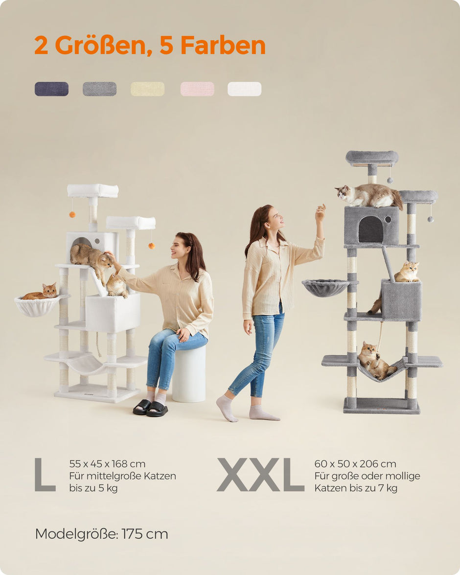 Großer Kratzerpfosten - mit 13 Kratzern - mehrere Ebenen - Crèmwit