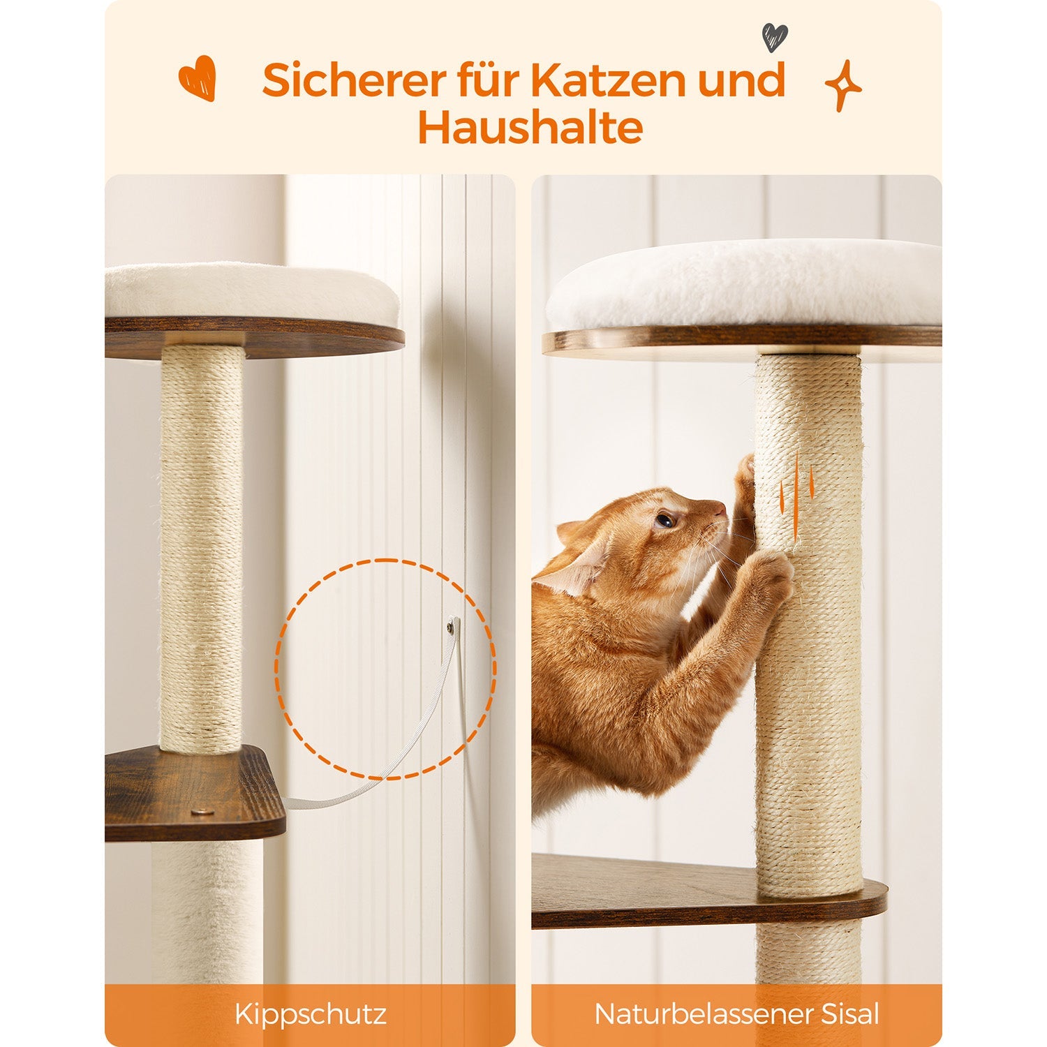 Kratzerpfosten - Katzenbaum - mit abnehmbaren Kissen - modern - Vintage Braun