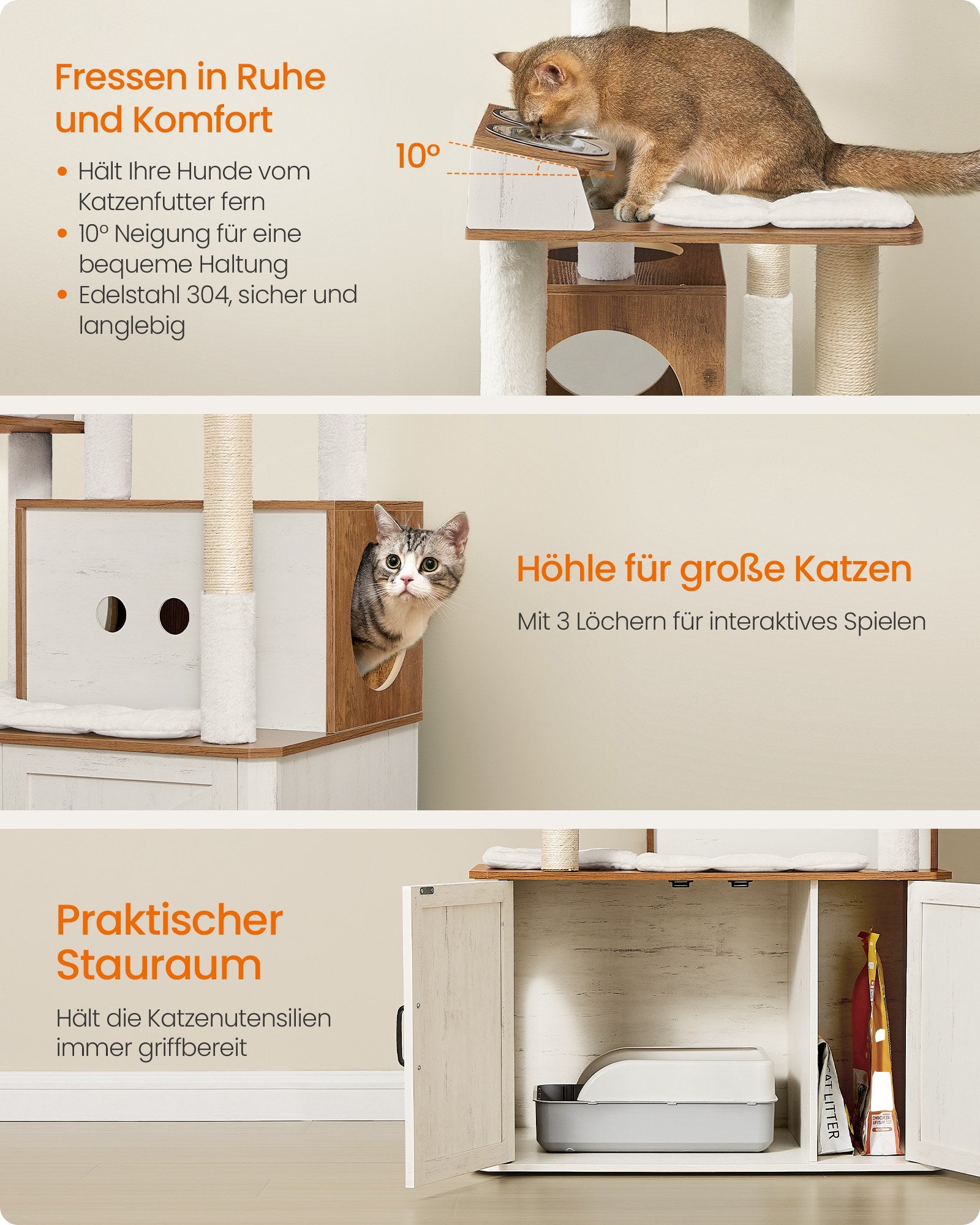 Krabpaal - 170 cm - Met Grot en Hangmat - Sisalpalen - Honingbruin-Vintage Wit