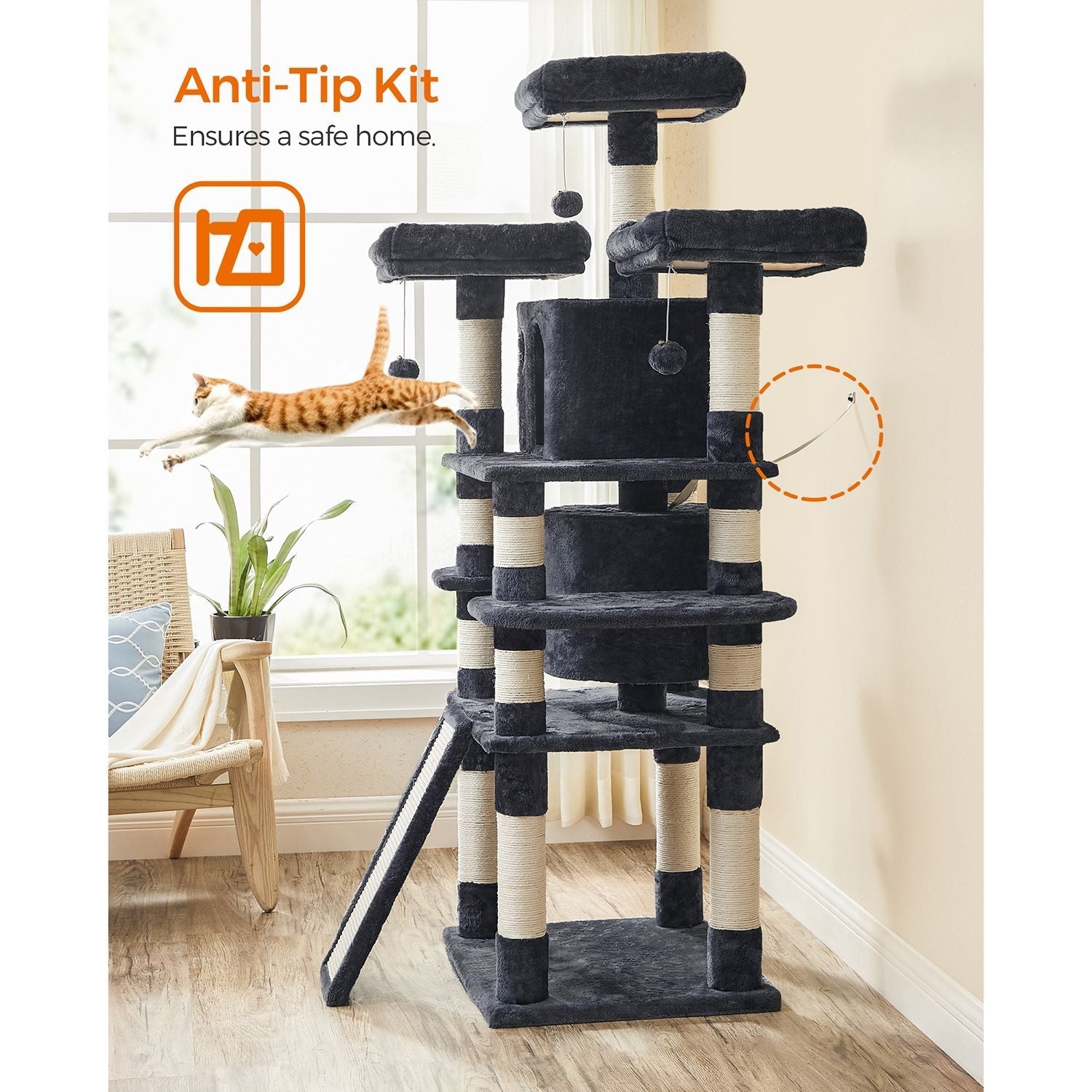 Kratzer nach xxl - 3 Plattformen und 2 Höhlen - 172 cm - Flue Grey