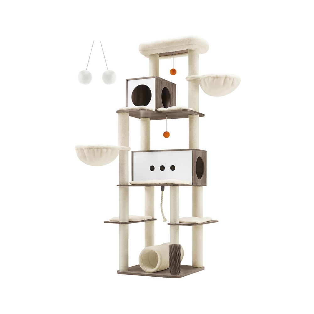 Kratzerpfosten - mit 2 Höhlen und 2 Sonnenlieger - braun