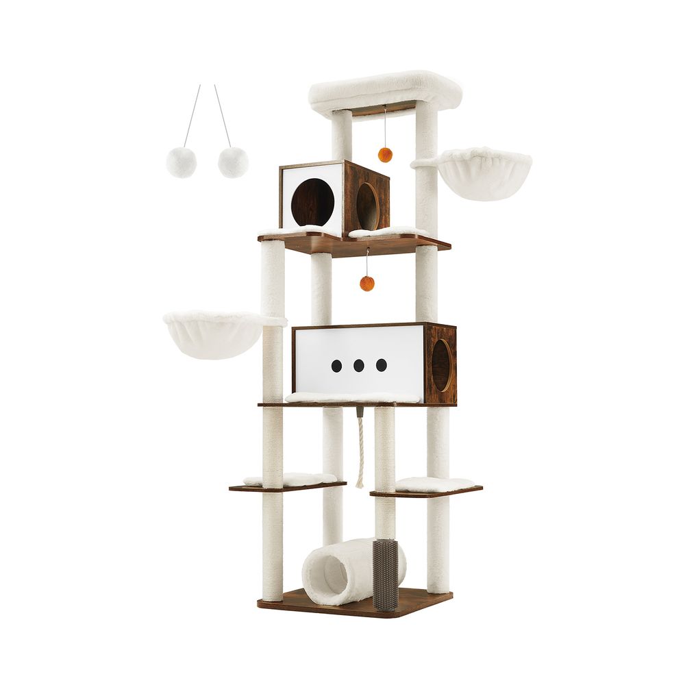 Kratzerpfosten - mit 2 Höhlen und 2 Sonnenlieger - braun