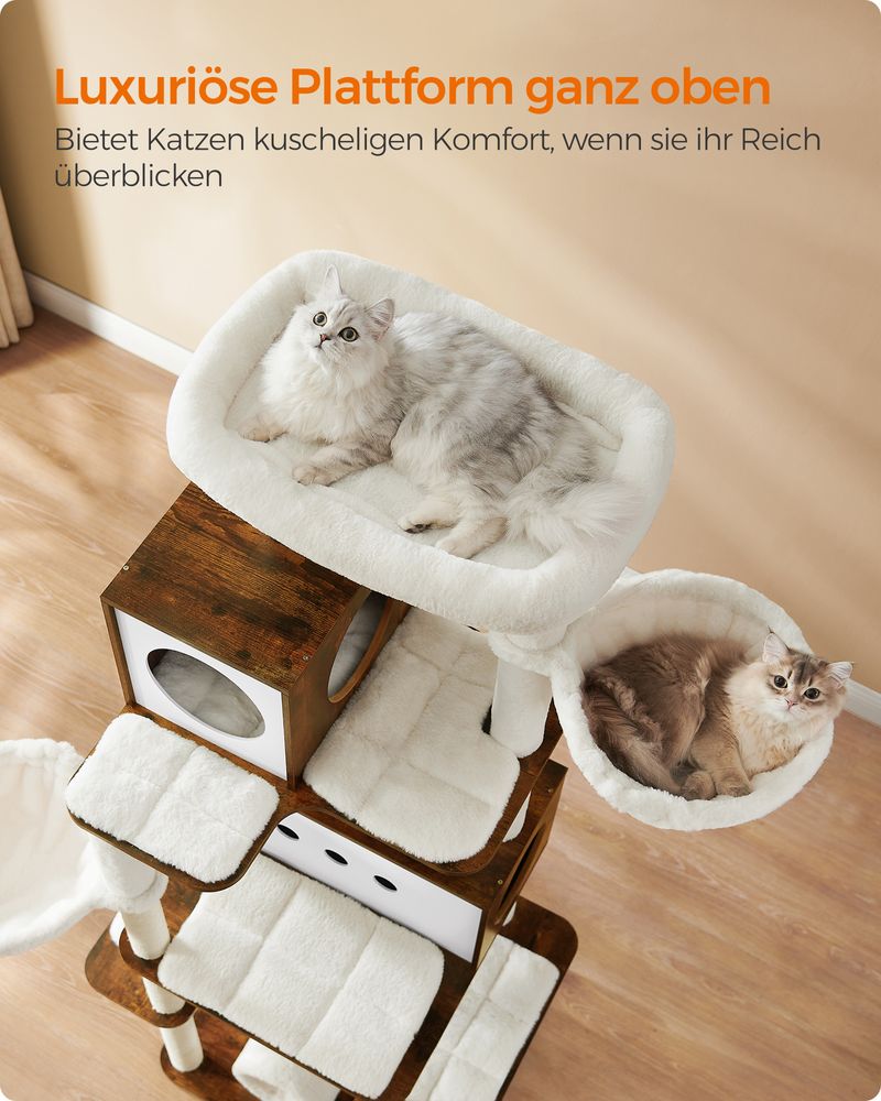 Kratzerpfosten - mit 2 Höhlen und 2 Sonnenlieger - braun