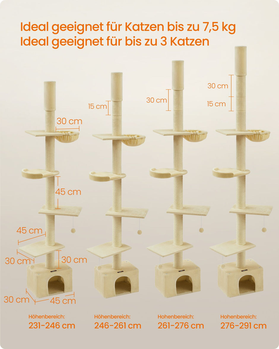 Kratzer nach der Decke hoch 231-291 cm in Höhe einstellbarer Beige