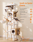 Kattenboom XXL – 193 cm – 8 Niveaus – Kattenhuis en Hol – Sisalstam – Eikenbeige en Wolkenwit