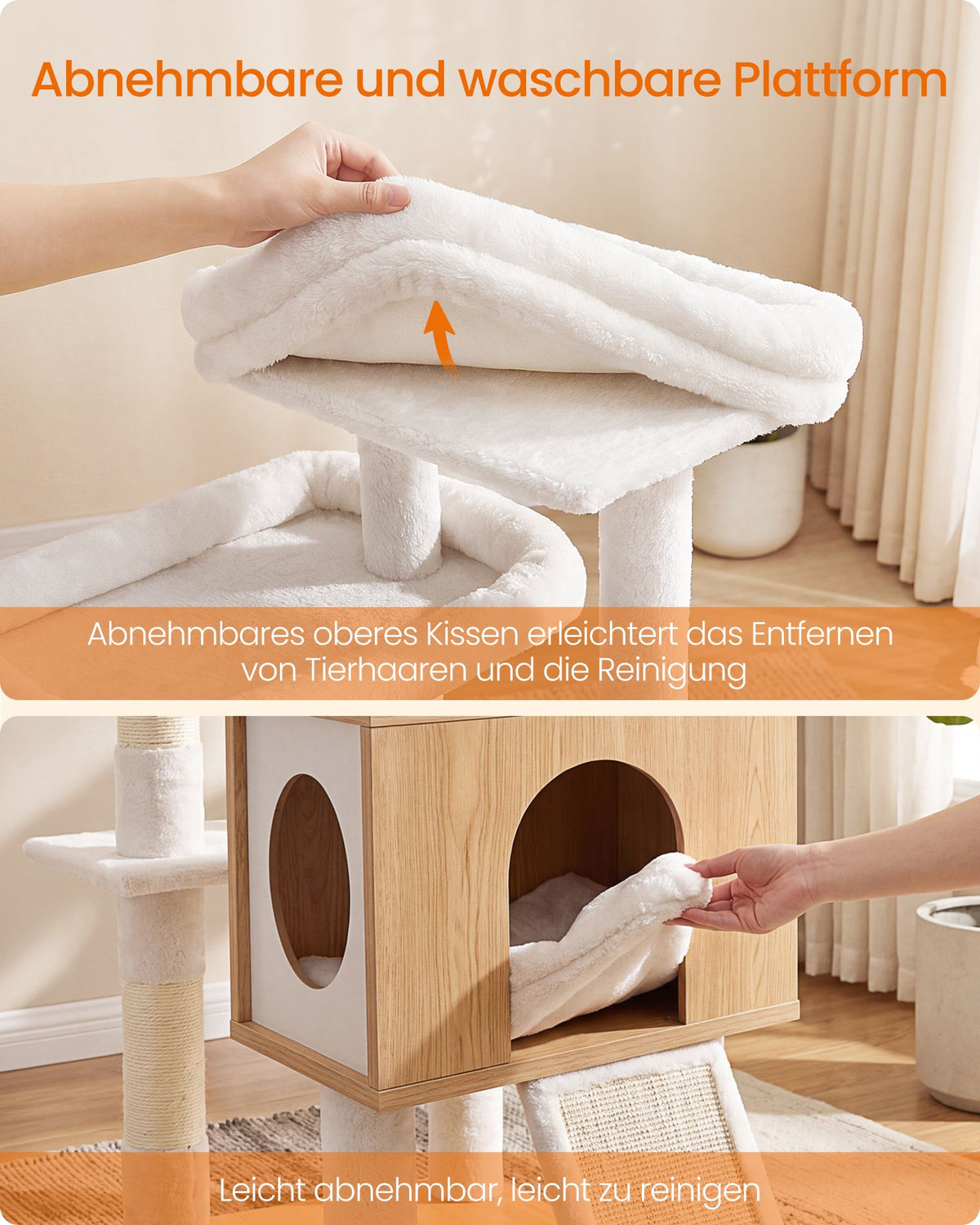Kattenboom XXL – 193 cm – 8 Niveaus – Kattenhuis en Hol – Sisalstam – Eikenbeige en Wolkenwit