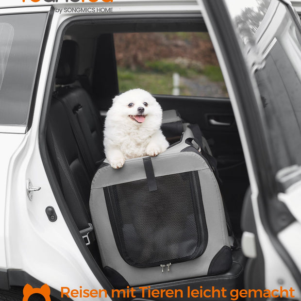 Hundekiste M aus Oxford -Stoff mit rauchgrauen Griffen hergestellt