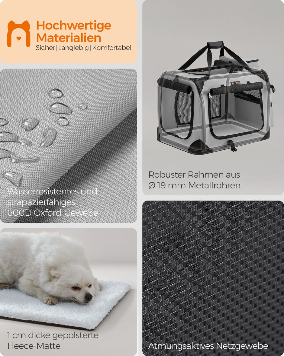 Hundekiste M aus Oxford -Stoff mit rauchgrauen Griffen hergestellt