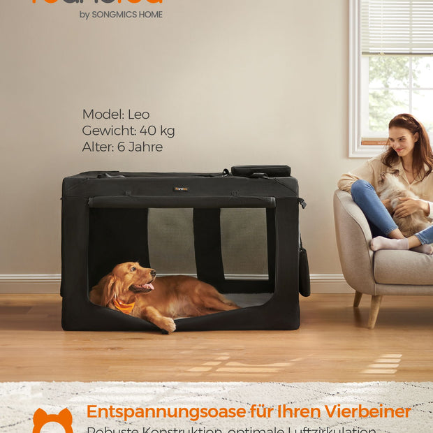 Hundekiste - mit Griffen - Black Metall -Rahmen