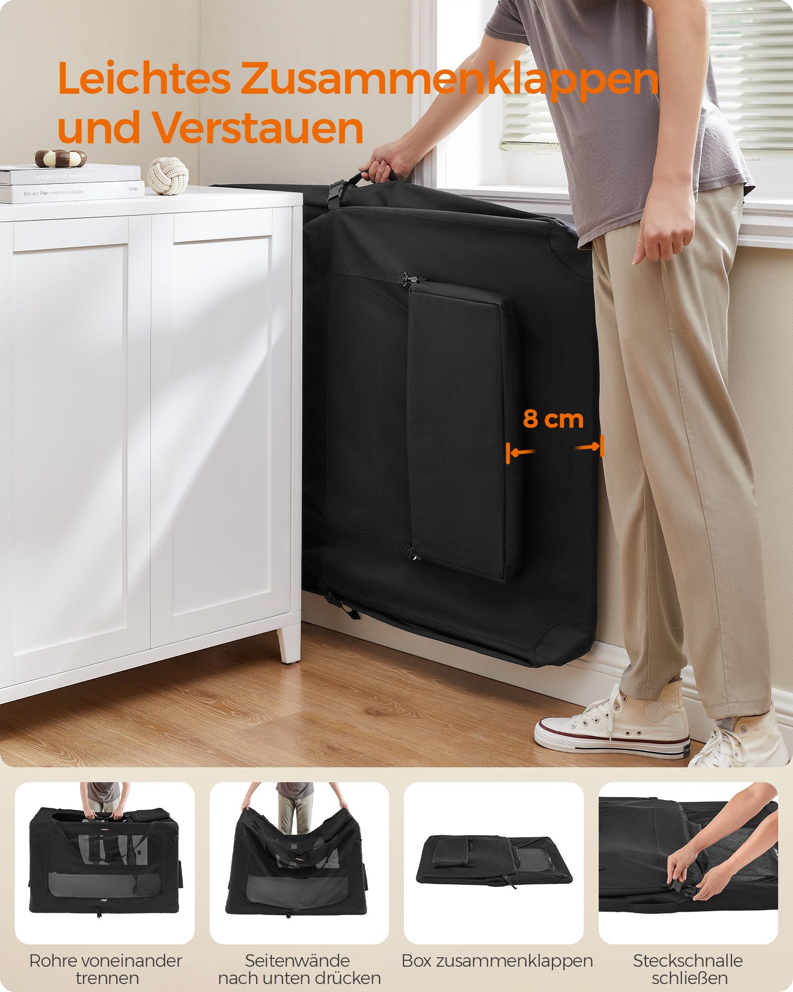 Hundekiste - mit Griffen - Black Metall -Rahmen