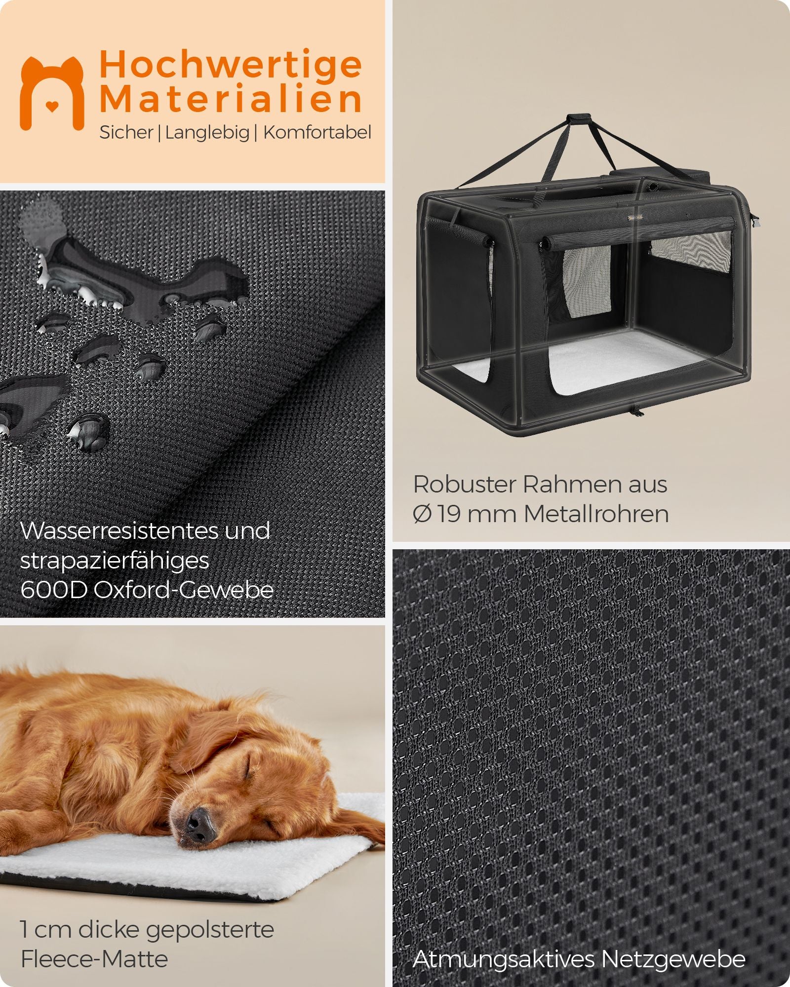 Hundekiste - mit Griffen - Black Metall -Rahmen