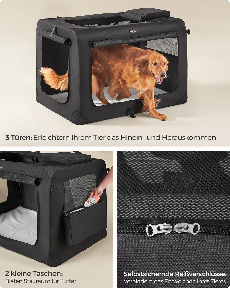 Hundekiste - mit Griffen - Black Metall -Rahmen