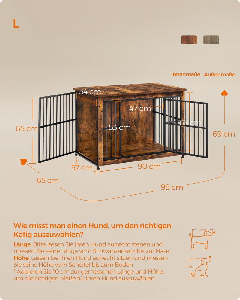 Hundekäfig - Hundeschlafkäfig - Hundekäfig - mit 2 Türen - braun