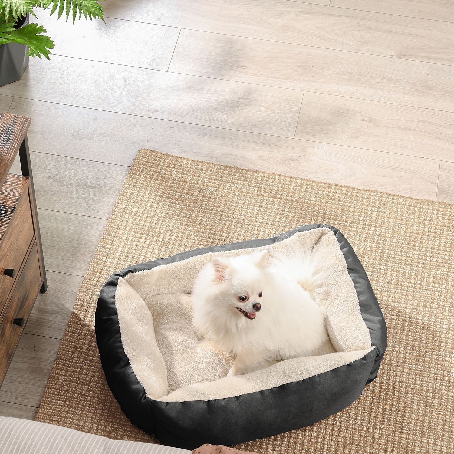 Hundebett - 65 x 55 x 20 cm - mit reversibler Kissen - Grau