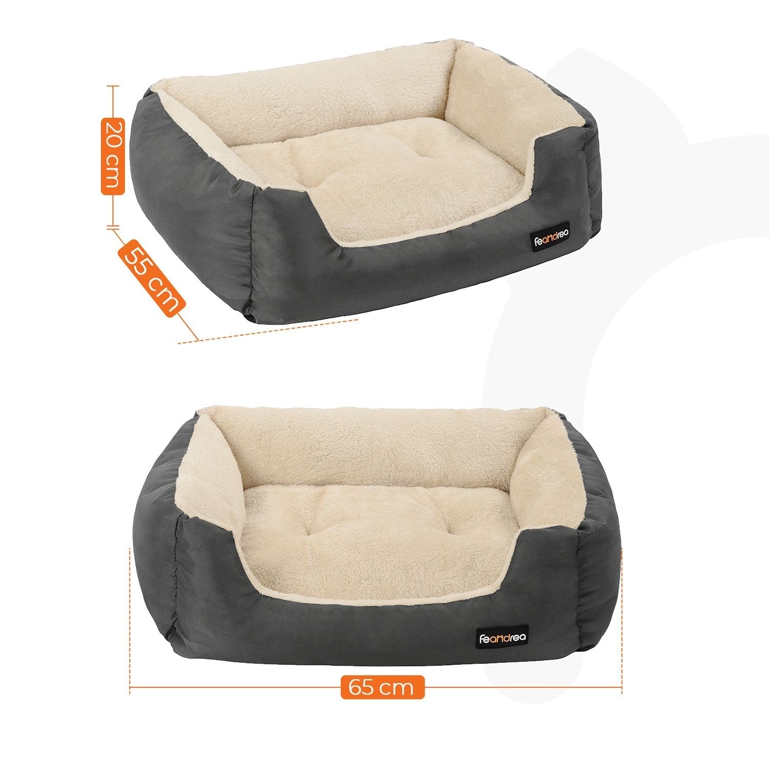Hundebett - 65 x 55 x 20 cm - mit reversibler Kissen - Grau