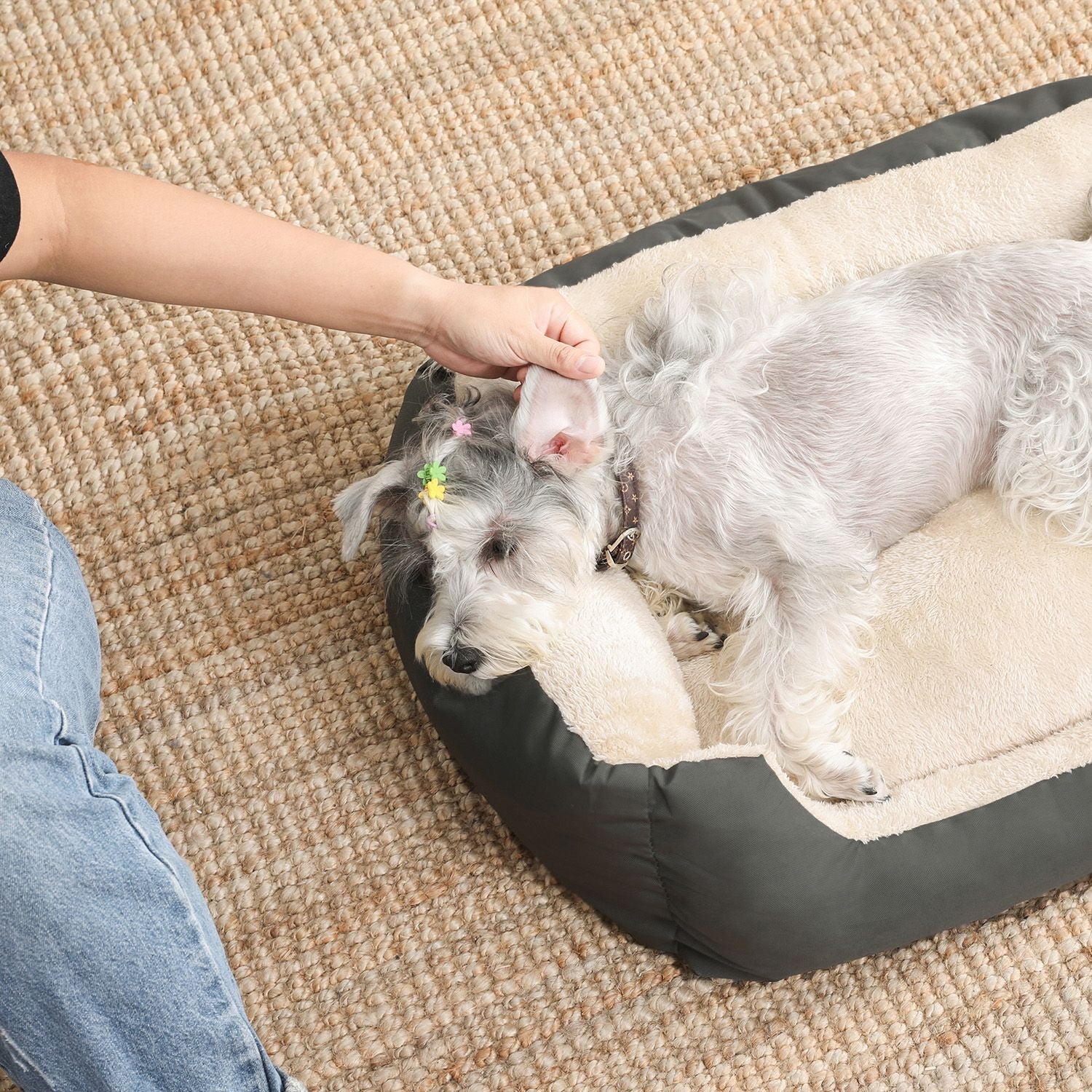 Hundebett - 80 x 65 x 20 cm - mit reversiblen Kissen - grau