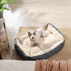 Hundebett - 80 x 65 x 20 cm - mit reversiblen Kissen - grau