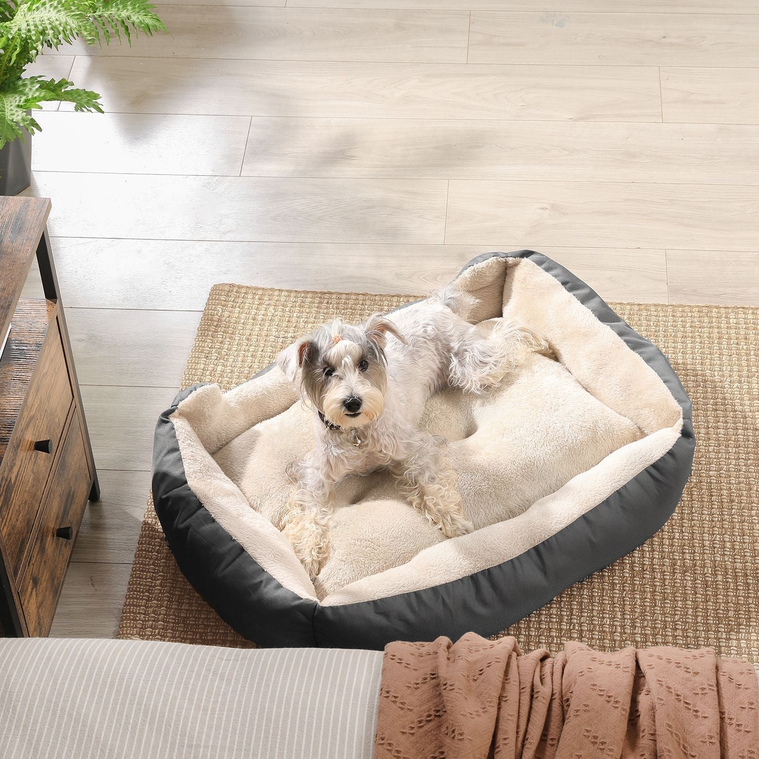 Hundebett - 80 x 65 x 20 cm - mit reversiblen Kissen - grau