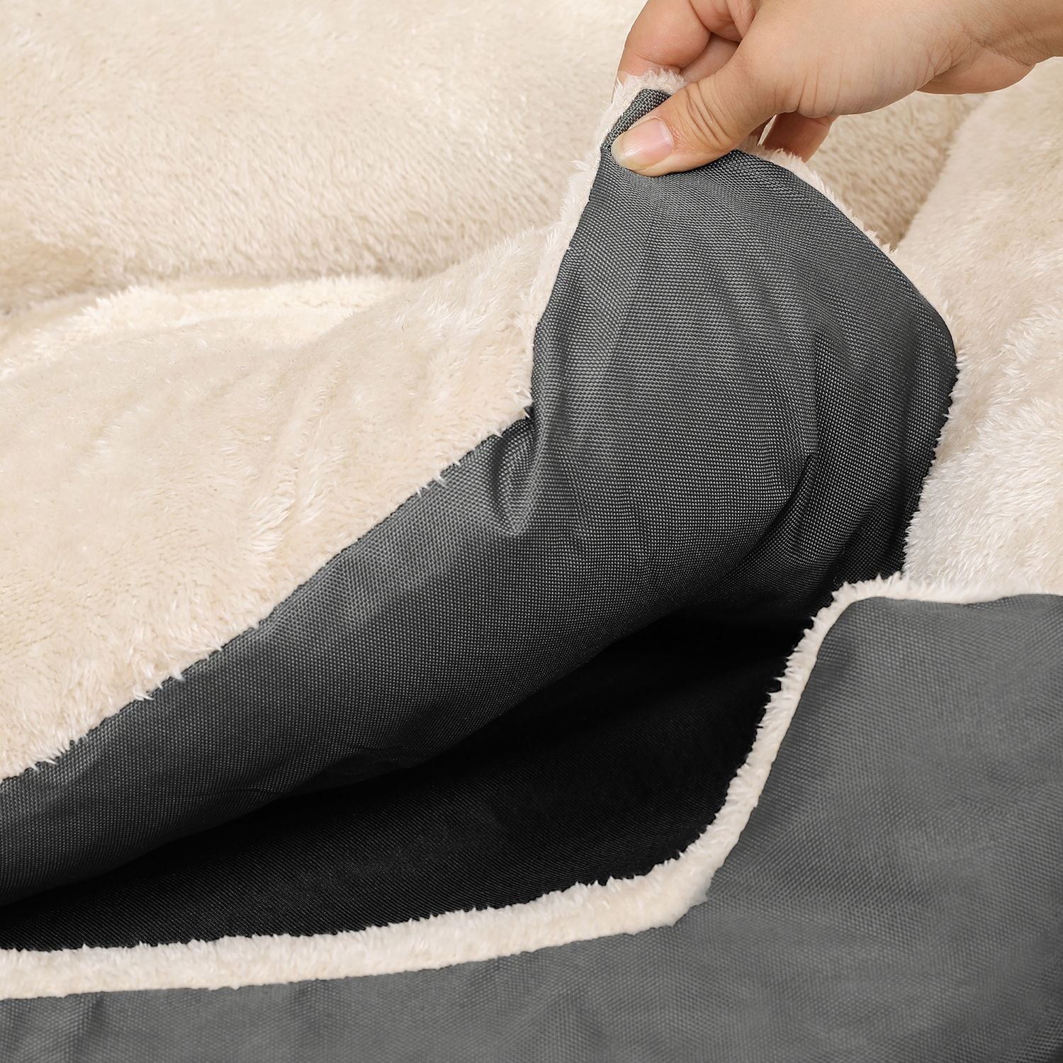 Hundebett - 80 x 65 x 20 cm - mit reversiblen Kissen - grau
