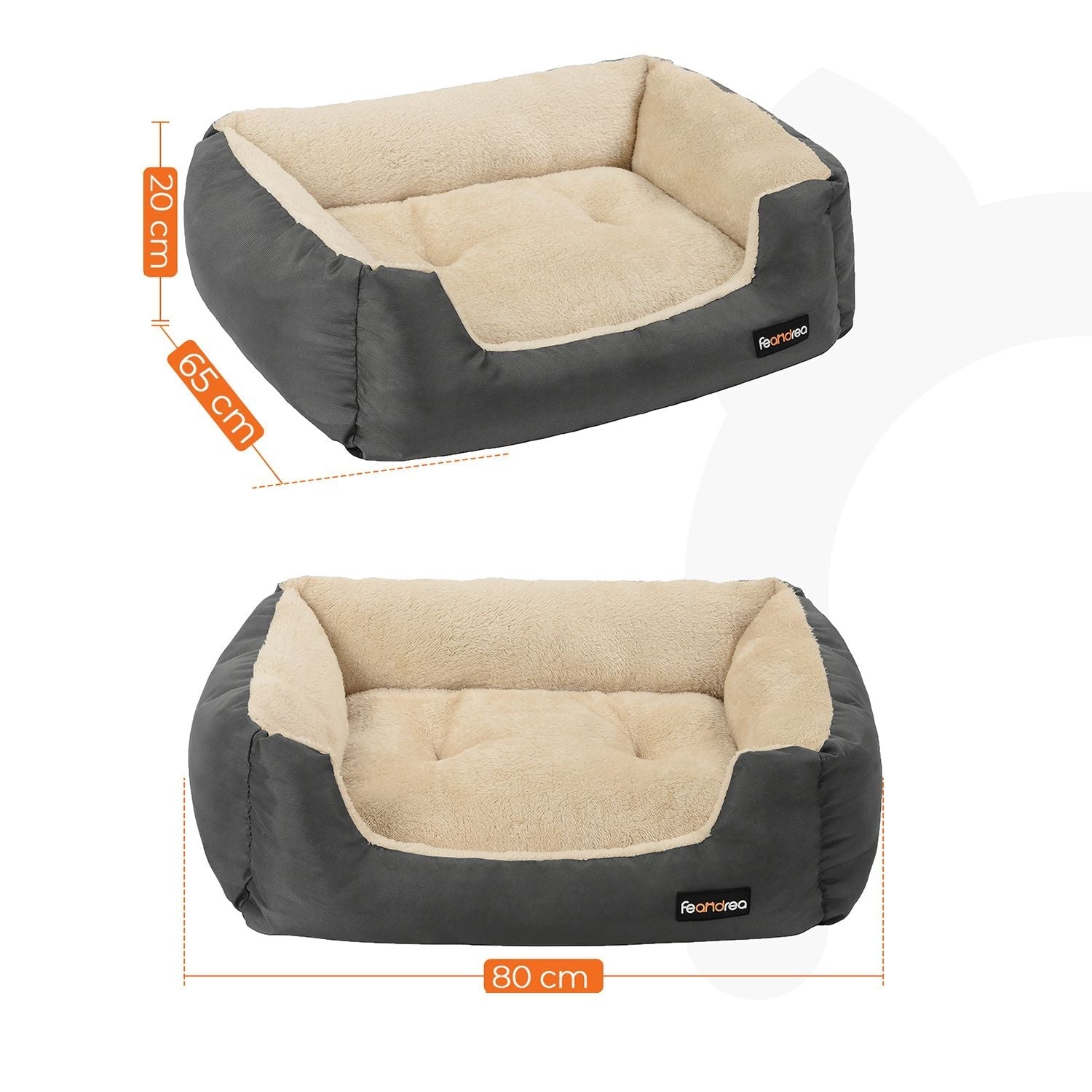 Hundebett - 80 x 65 x 20 cm - mit reversiblen Kissen - grau