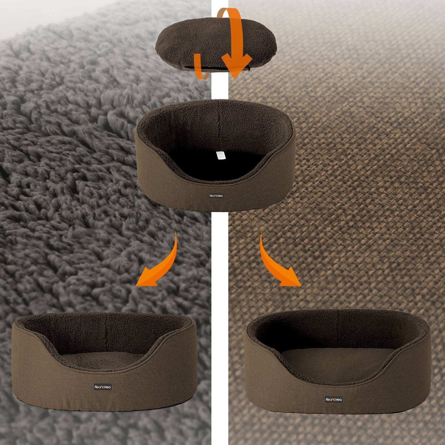 Hundebett - mit hoher Kante - 92 x 72 x 28 cm - braun