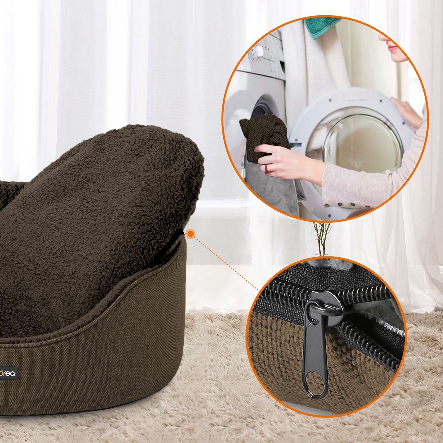 Hundebett - mit hoher Kante - 92 x 72 x 28 cm - braun
