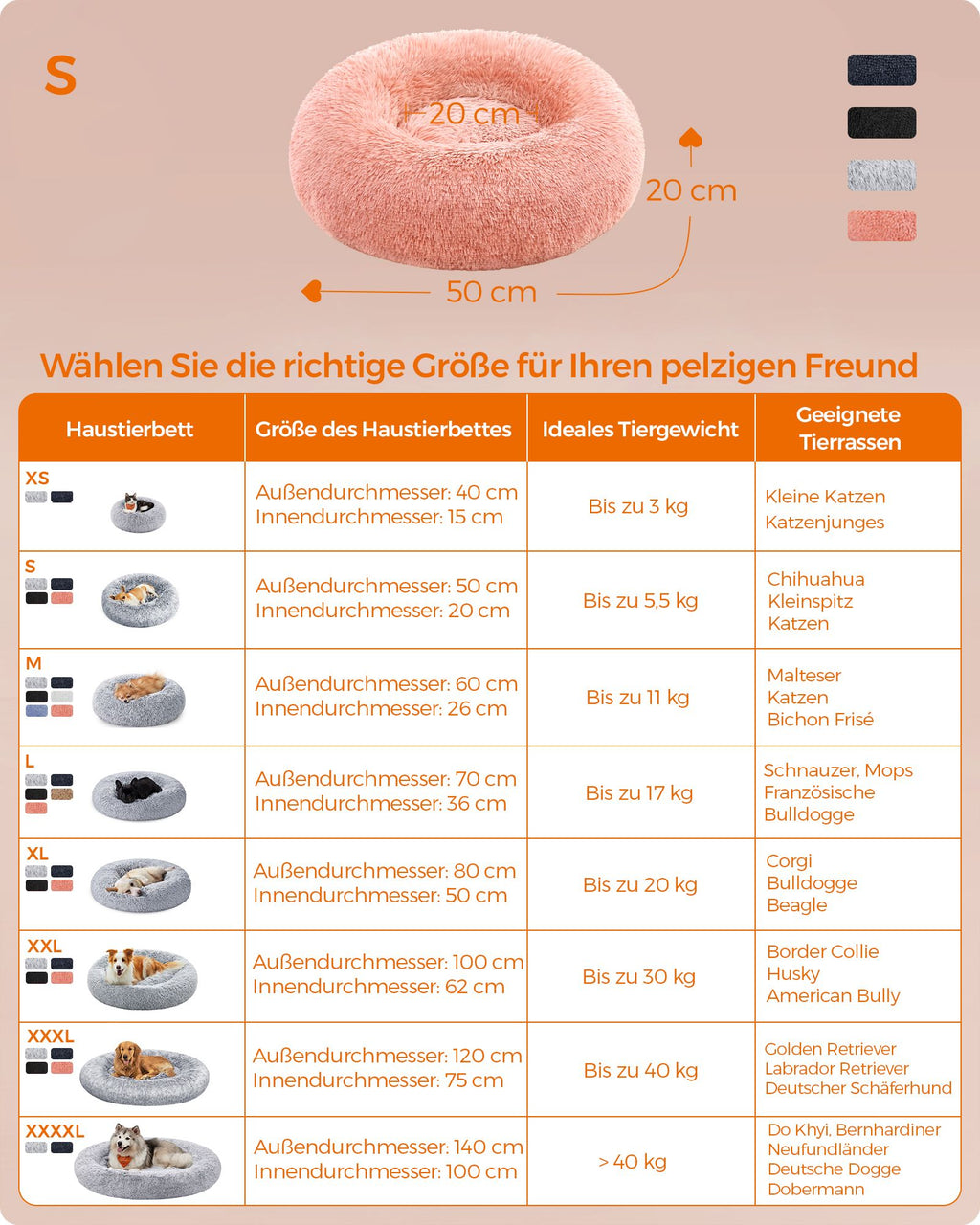Hundekorb - mit abnehmbarer Füllung - Ø 50 cm