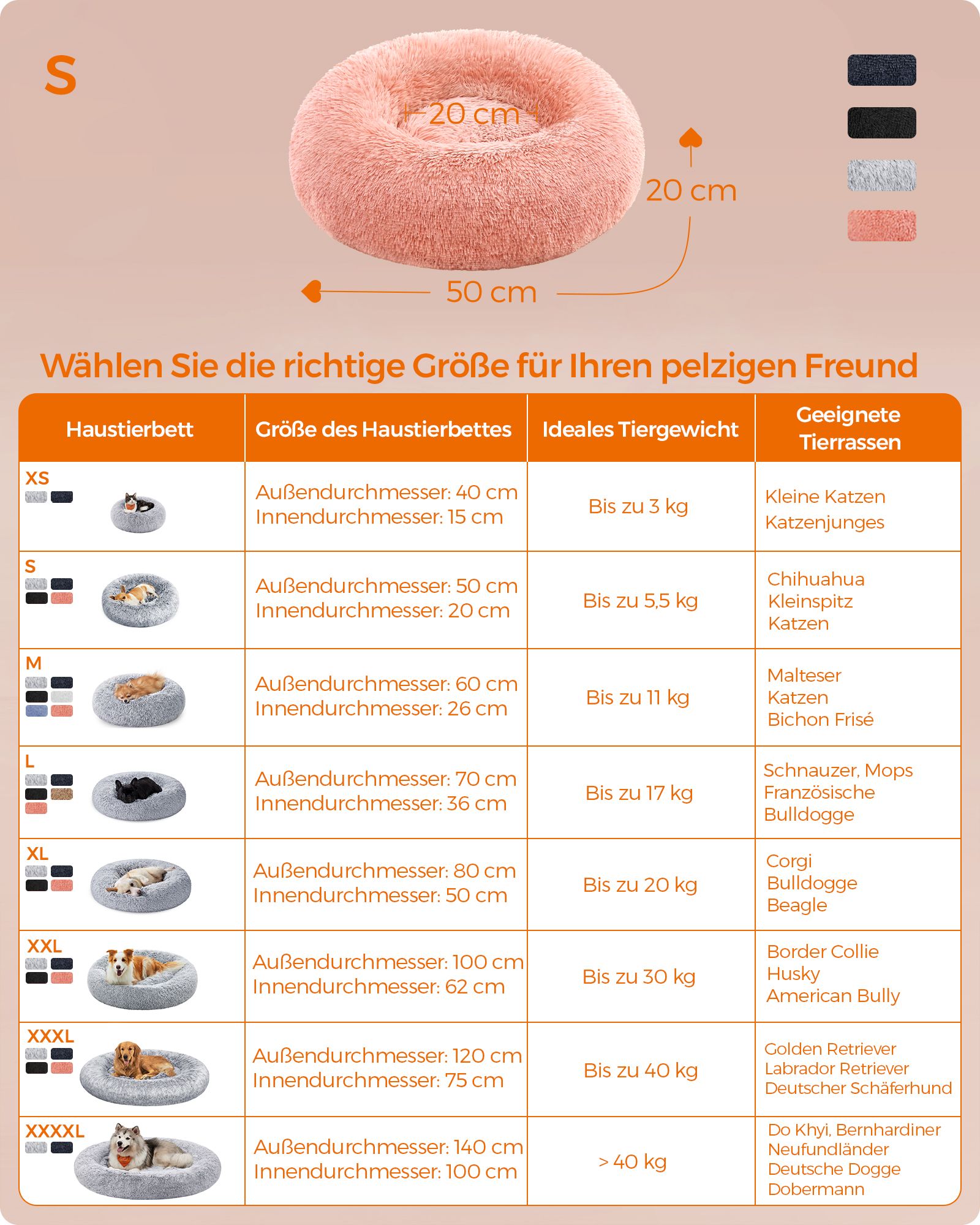 Hundekorb - mit abnehmbarer Füllung - Ø 50 cm