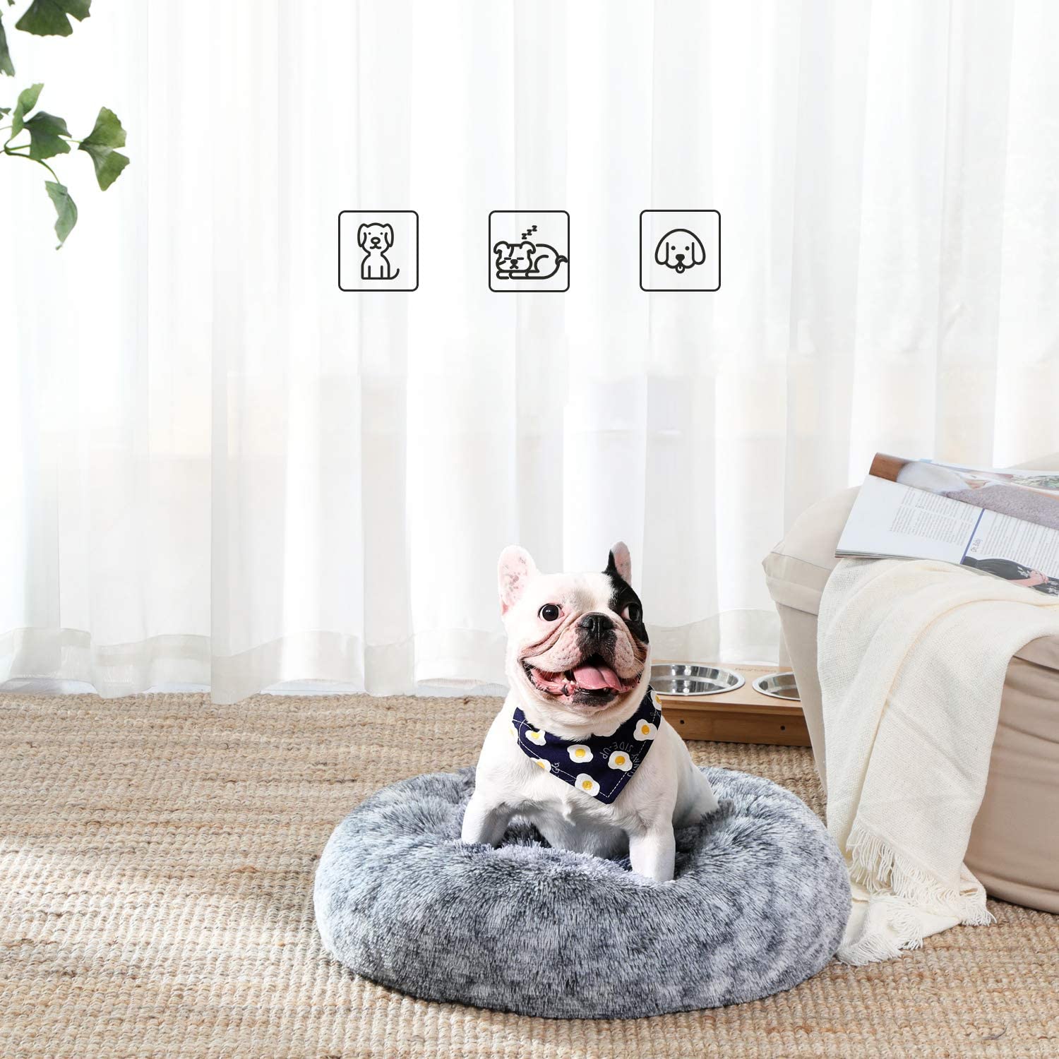 Hundebett - Katzenbett - weicher Korb - 60 cm - grau
