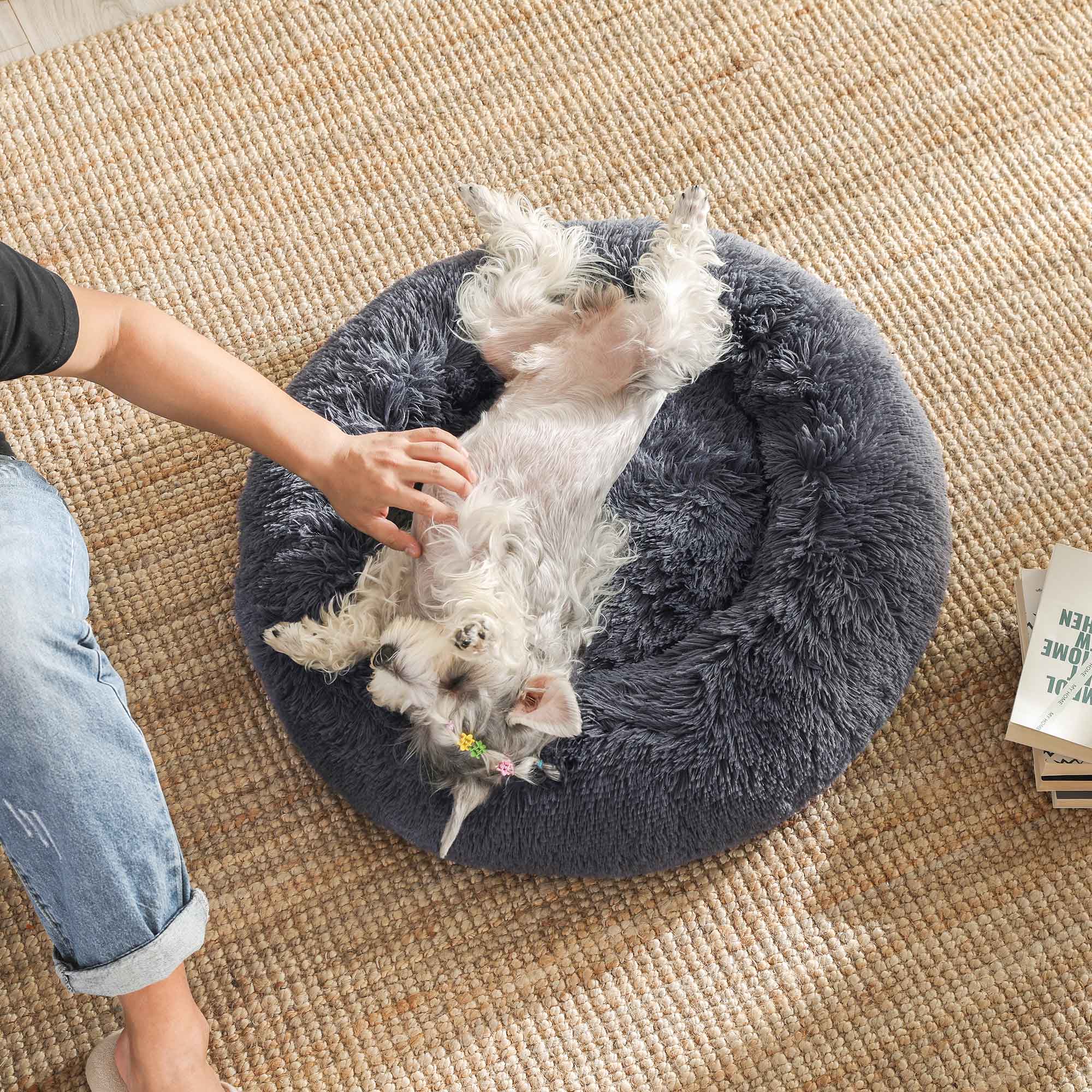 Hundebett - Katzenbett - weicher Plüsch - Dunkelgrau